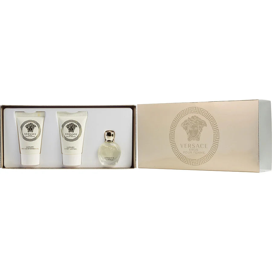 Set de tres mini perfumes Versace Eros Pour Femme con estuche dorado