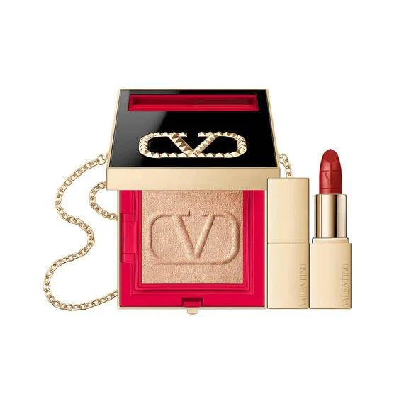 Valentino Go-Clutch Highlighter Nude Edition & Rosso Valentino Mini Lipstick Set