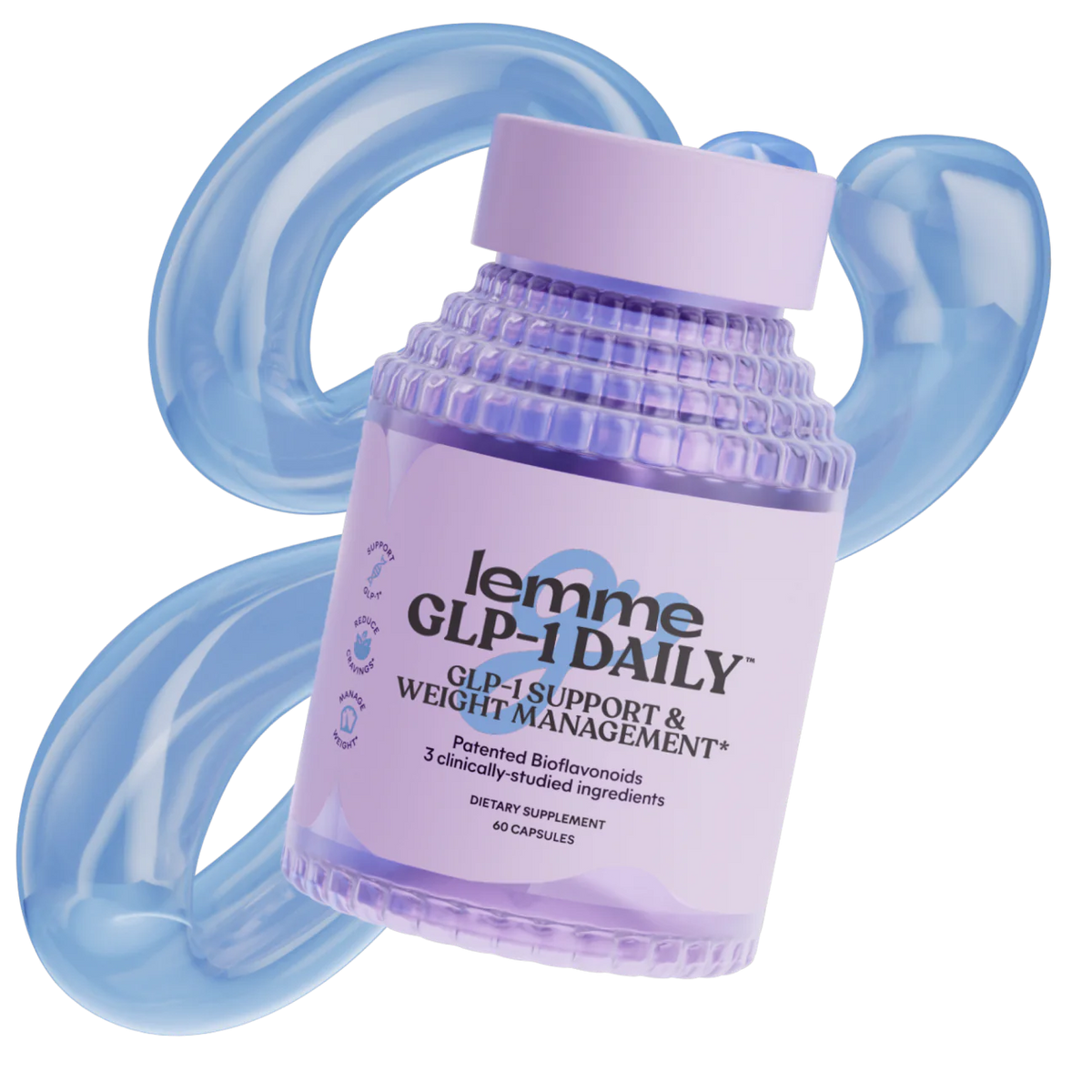 Cápsulas Lemme GLP-1 Daily en frasco morado con diseño azul