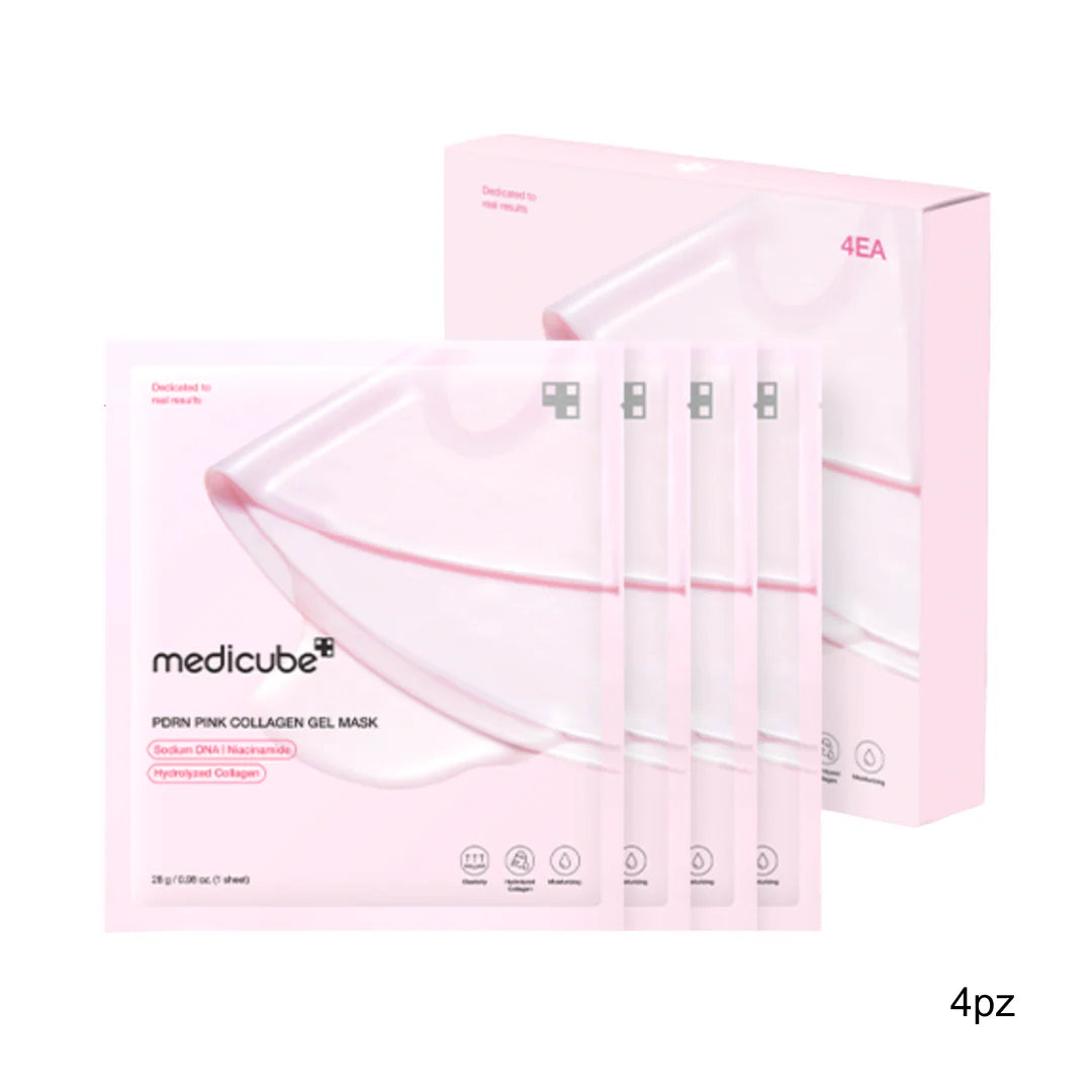 Set Medicube PDRN Pink Collagen Jelly Gel Mask con cuatro mascarillas faciales