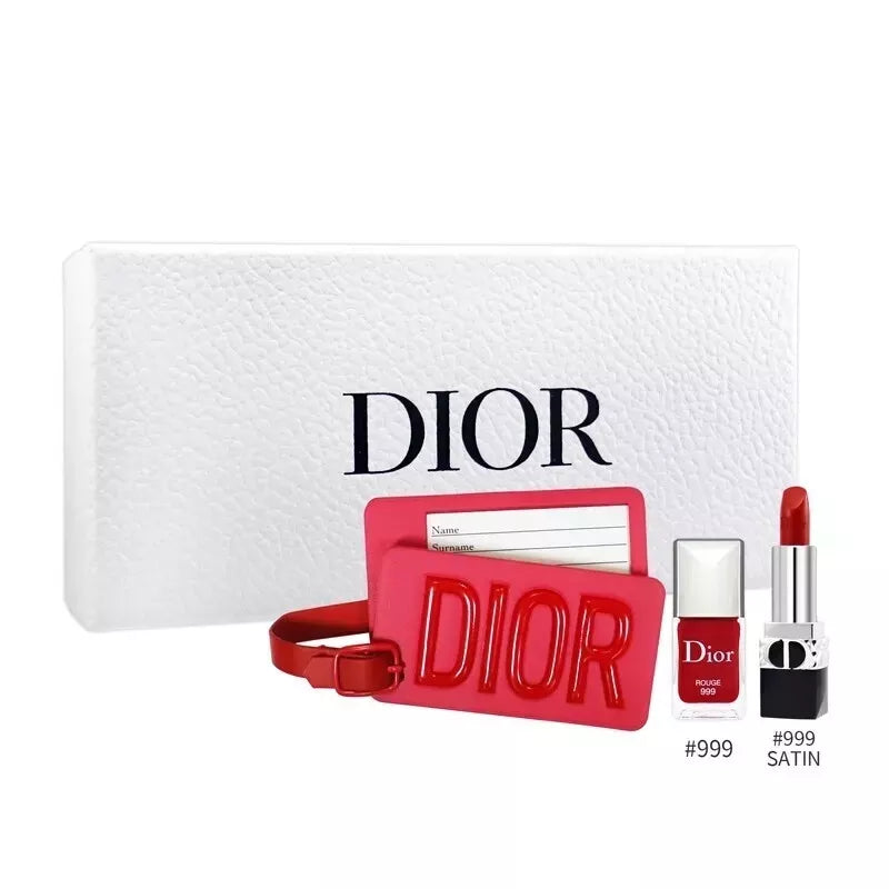 Dior Rouge Dior Lip Nail Polish Luggage Tag w Mirror Coffret in a Gift Box