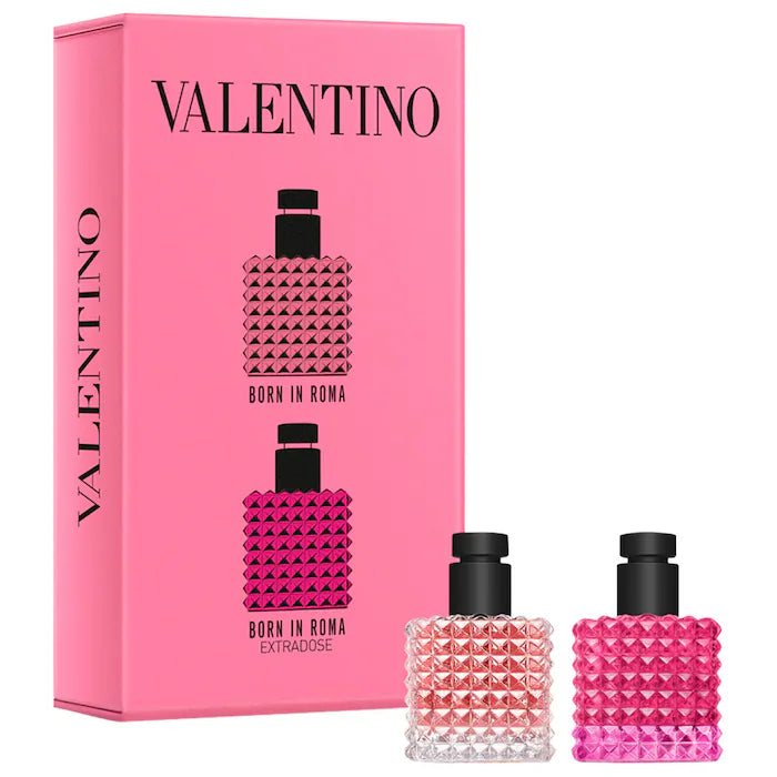 Set de dos mini perfumes Valentino Donna Born in Roma con caja rosa