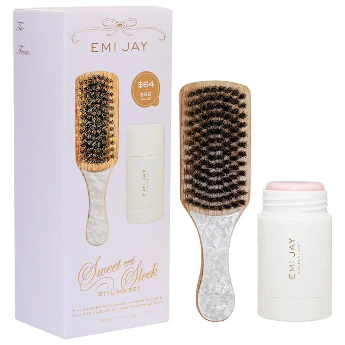 Sweet and Sleek Styling Set with Angelstick and Mini Boar Bristle Brush in Snow Sugar